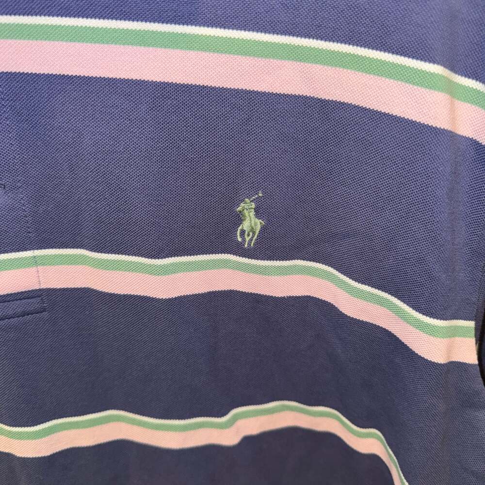 Polo Golf Ralph Lauren XXL Navy Blue Striped Pima Cotton Polo Shirt - Picture 3 of 4